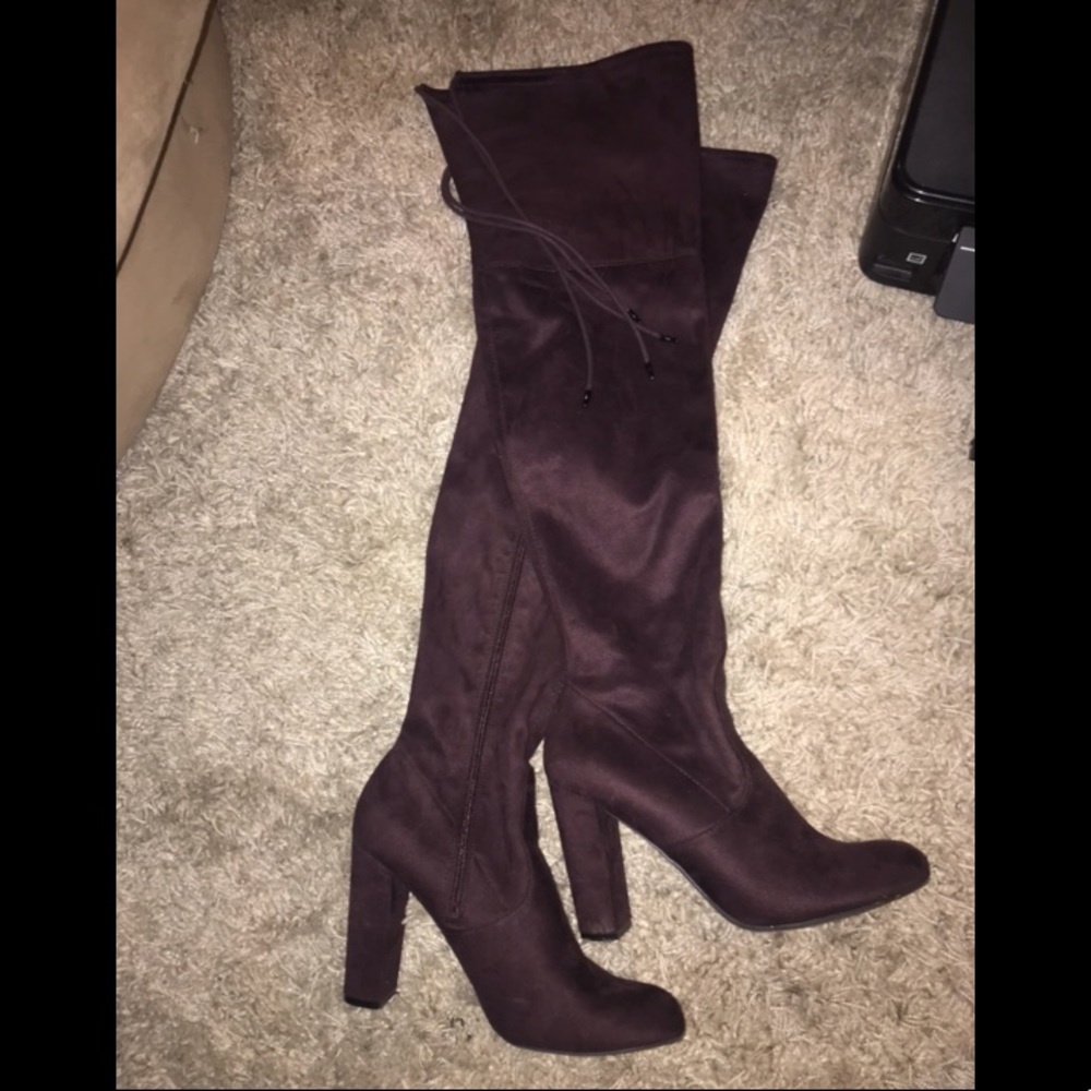 Shoes Almond Toe Chunky Heel Suede Boots WINE
